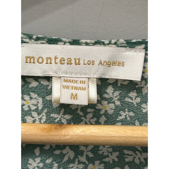 Monteau Los Angeles Green Floral Ruffle Sleeve Wrap Peplum Top Size M - Picture 3 of 4